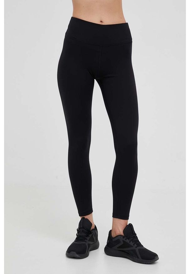 DKNY - Dkny legginsy damskie kolor czarny z aplikacją. Kolor: czarny. Materiał: skóra, dzianina, materiał. Wzór: aplikacja
