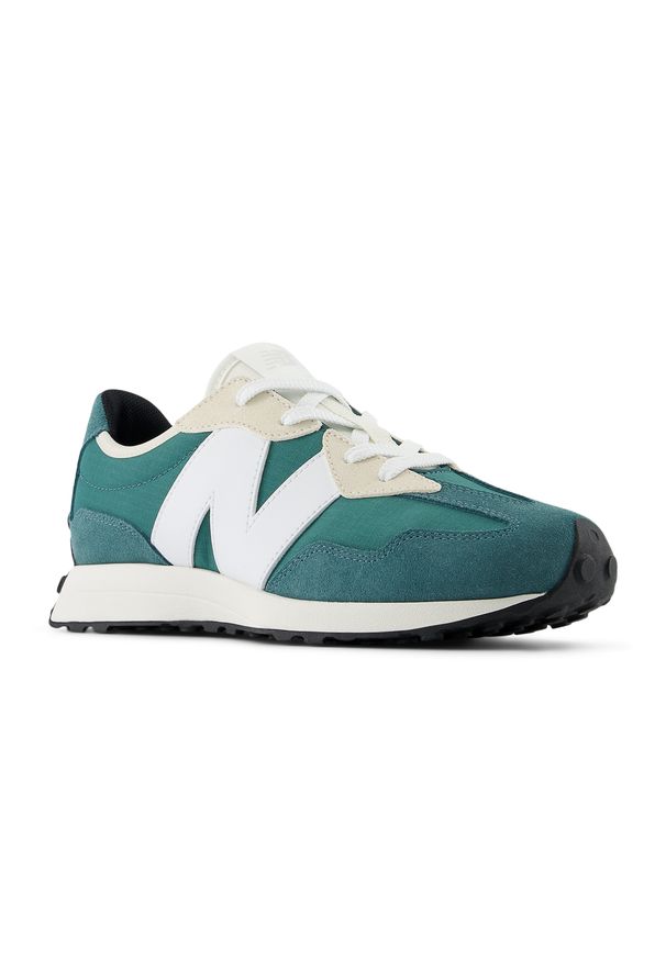 Buty dziecięce New Balance GS327BD – zielone. Okazja: na co dzień. Kolor: zielony. Materiał: materiał, syntetyk, guma. Szerokość cholewki: normalna
