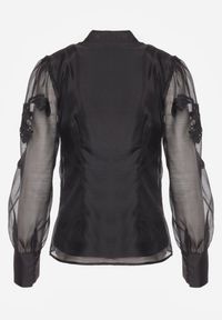 Renee - Czarna Koszula z Transparentnymi Rękawami i Koronką z Perełkami Ulani. Kolor: czarny. Materiał: koronka. Wzór: koronka. Styl: elegancki #3