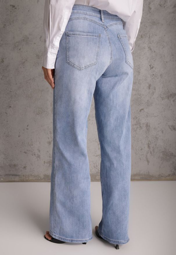 Renee - Niebieskie Bawełniane Jeansy High Waist Wide Leg Cariloth. Stan: podwyższony. Kolekcja: plus size. Kolor: niebieski