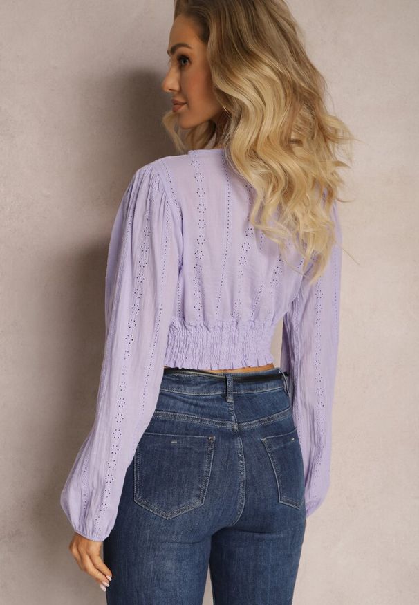 Renee - Fioletowa Bluzka Haftowana z Bawełny Khonelle. Kolor: fioletowy. Materiał: bawełna. Wzór: haft. Styl: boho, wakacyjny