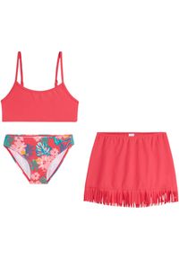 bonprix - Bikini dziewczęce + spódniczka kąpielowa (3 części). Kolor: różowy