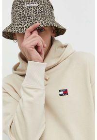 Tommy Jeans bluza bawełniana męska kolor beżowy z kapturem z aplikacją. Typ kołnierza: kaptur. Kolor: beżowy. Materiał: bawełna. Wzór: aplikacja #2