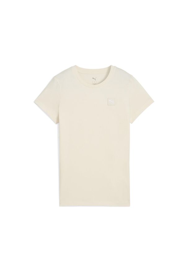 Puma - Damska koszulka ESS ELEVATED PUMA No Dye Color Mix. Kolor: beżowy, wielokolorowy, biały. Wzór: aplikacja, haft. Sport: fitness