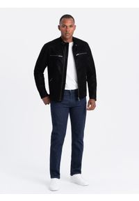 Ombre Clothing - Klasyczne męskie jeansowe spodnie REGULAR FIT – indygo V1. Okazja: na co dzień. Materiał: jeans. Wzór: aplikacja. Sezon: lato. Styl: klasyczny