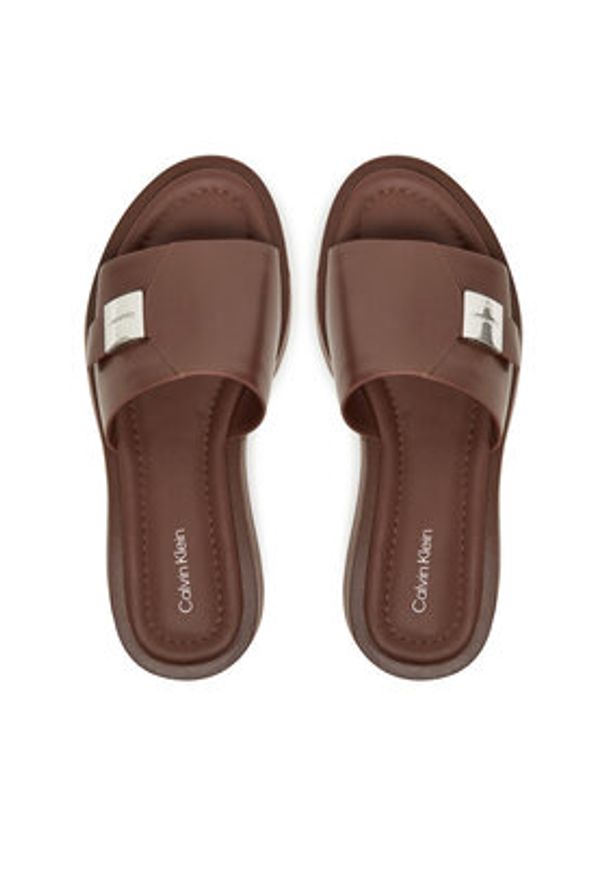 Calvin Klein Klapki Flatform Slide W/Ck Hw - Lth HW0HW02368 Brązowy. Kolor: brązowy. Materiał: skóra