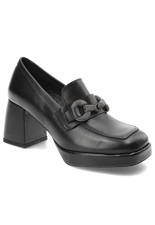 Czarne Półbuty Karino Eleganckie Skórzane Buty Na Obcasie. Okazja: na co dzień. Kolor: czarny. Materiał: skóra. Szerokość cholewki: normalna. Obcas: na obcasie. Styl: elegancki. Wysokość obcasa: średni