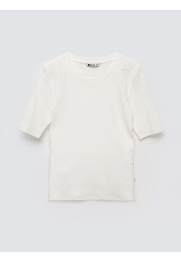 Big-Star - Koszulka damska w prążek biała Imija 100. Kolor: biały. Materiał: prążkowany, dzianina, materiał. Wzór: prążki
