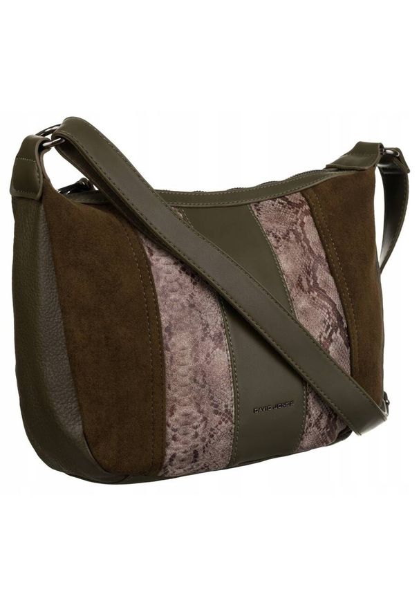 DAVID JONES - Listonoszka damska David Jones 6885-1 khaki. Kolor: brązowy. Wzór: aplikacja. Materiał: skórzane, zdobione