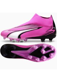Buty piłkarskie Puma Ultra Match+ LL FG/AG. Zapięcie: bez zapięcia. Kolor: różowy. Materiał: syntetyk, materiał. Szerokość cholewki: normalna. Sport: piłka nożna