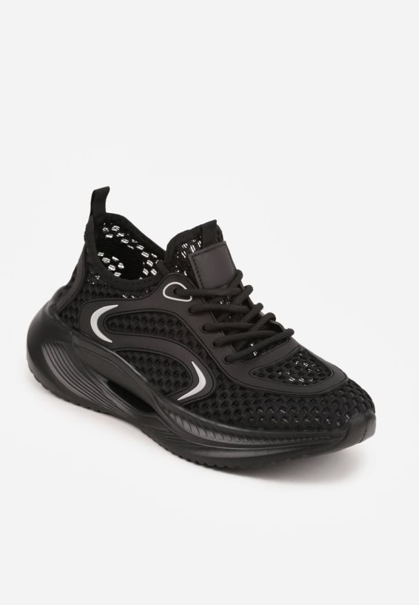 Born2be - Czarne Siateczkowe Buty Sportowe Sneakersy z Geometrycznymi Wstawkami Launret. Okazja: na co dzień, do pracy. Kolor: czarny. Materiał: jeans. Wzór: geometria. Sport: fitness