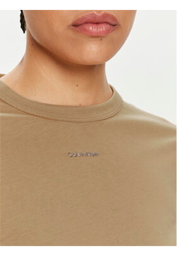 Calvin Klein Bluzka Nano Logo K20K207572 Beżowy Regular Fit. Kolor: beżowy. Materiał: bawełna