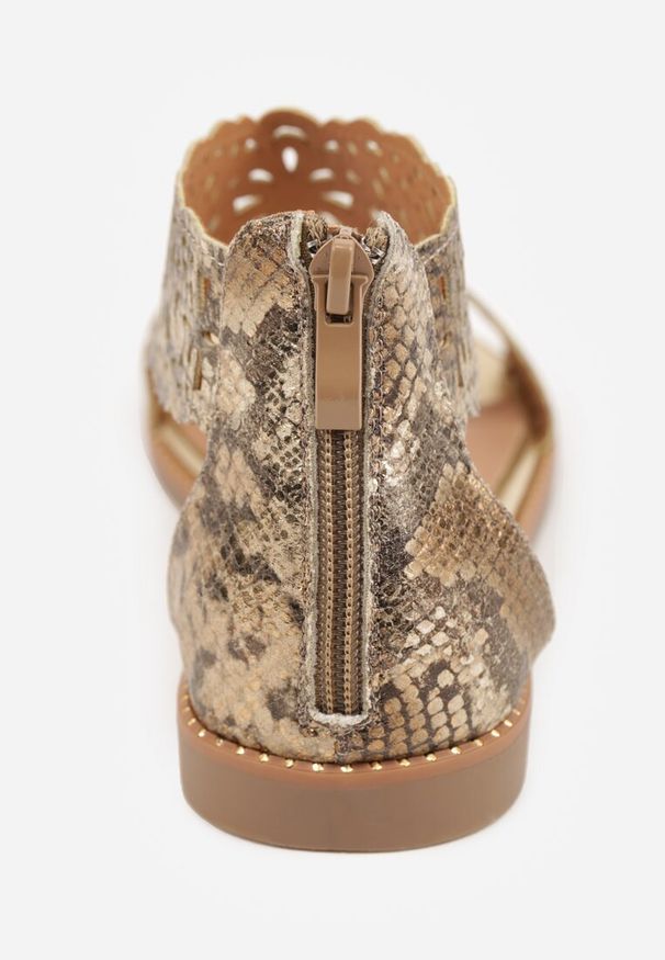 Renee - Złote Ażurowe Sandały ze Skórzaną Wkładką Jenoria. Okazja: na co dzień. Kolor: złoty. Materiał: skóra. Wzór: ażurowy. Sezon: lato. Styl: casual, elegancki