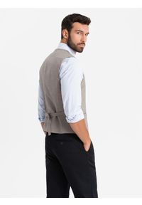 Ombre Clothing - Kamizelka męska garniturowa z kołnierzem - beżowa V3 OM-BLZV-0109 - XXL. Kolor: beżowy. Materiał: poliester #3