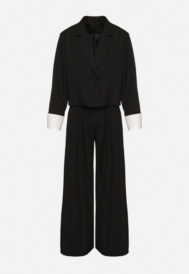 Born2be - Czarny Komplet Garniturowy Marynarka i Spodnie z Kontrastowymi Wstawkami Daviraya. Kolor: czarny