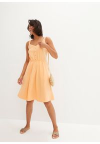 bonprix - Sukienka bawełniana z dżerseju z kieszeniami, dł. do kolan. Kolor: pomarańczowy. Materiał: bawełna, jersey. Długość rękawa: bez rękawów. Długość: midi