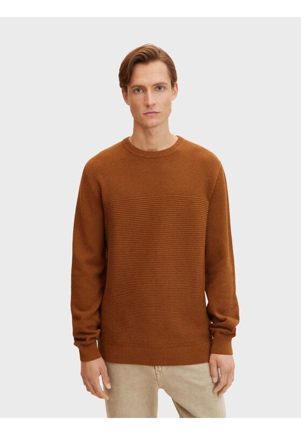 Tom Tailor Sweter 1032302 Brązowy Regular Fit. Kolor: brązowy. Materiał: bawełna