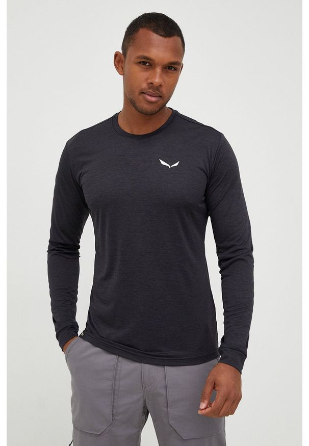 Salewa longsleeve sportowy kolor czarny melanżowy. Kolor: czarny. Materiał: materiał. Długość rękawa: długi rękaw. Wzór: melanż. Styl: sportowy