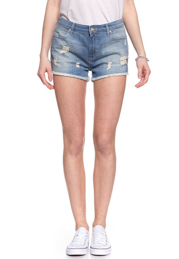 Wrangler - DAMSKIE SPODENKI WRANGLER BOYFRIEND SHORT SUNFADED W29AC293G. Materiał: jeans. Wzór: aplikacja. Styl: retro, vintage