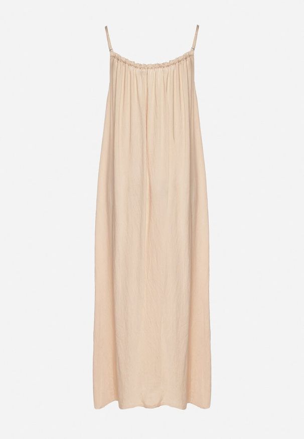 Born2be - Beżowa Rozkloszowana Sukienka z Elastyczną Górą Revielle. Okazja: na co dzień. Kolor: beżowy. Długość rękawa: na ramiączkach. Typ sukienki: rozkloszowane. Styl: casual, klasyczny