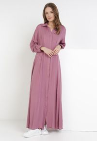 Born2be - Ciemnofioletowa Sukienka Controllable. Okazja: na co dzień. Kolor: fioletowy. Długość rękawa: długi rękaw. Typ sukienki: rozkloszowane, szmizjerki. Styl: casual, klasyczny. Długość: maxi #2