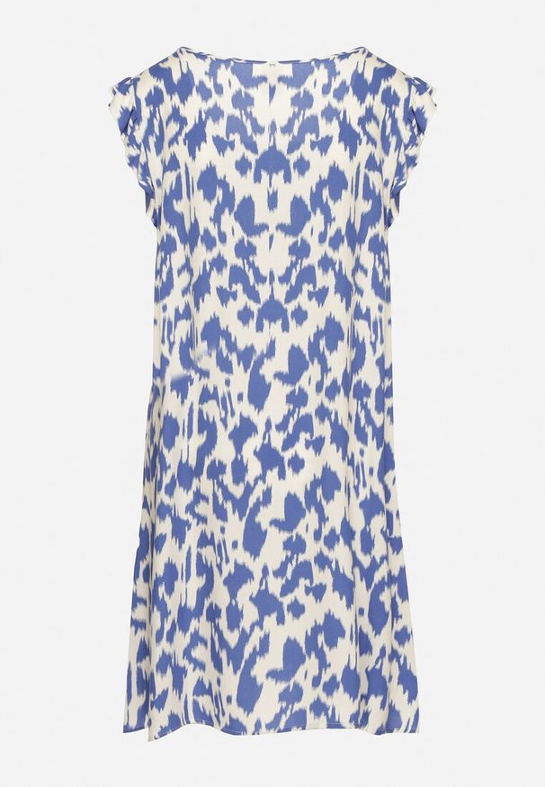 Born2be - Niebieska Sukienka z Bawełny o Rozkloszowanym Kroju z Falbankami Zamiast Rękawów Jenalinea. Okazja: na co dzień. Typ kołnierza: kołnierz z falbankami. Kolor: niebieski. Materiał: bawełna. Typ sukienki: rozkloszowane. Styl: elegancki, casual