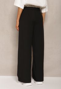 Renee - Czarne Szerokie Spodnie w Stylu Garniturowym High Waist Folara. Stan: podwyższony. Kolor: czarny. Materiał: tkanina #5