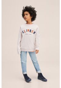 Mango Kids bluza bawełniana dziecięca Climber kolor beżowy z aplikacją. Kolor: beżowy. Materiał: bawełna. Wzór: aplikacja #4