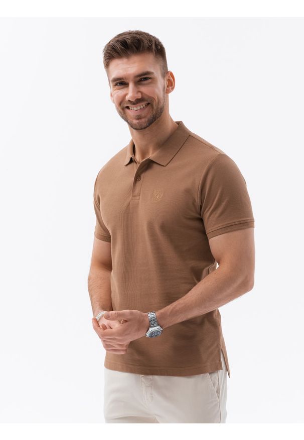 Brązowa koszulka polo Ombre Clothing polo, z haftami, klasyczna