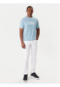 Karl Lagerfeld - KARL LAGERFELD T-Shirt 755780 561235 Błękitny Regular Fit. Typ kołnierza: dekolt w karo. Kolor: niebieski. Materiał: bawełna #4