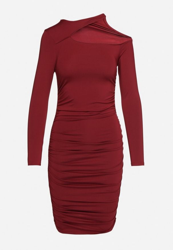 Born2be - Bordowa Sukienka Mellessa. Kolor: czerwony. Długość rękawa: długi rękaw. Wzór: jednolity. Typ sukienki: asymetryczne. Styl: elegancki. Długość: mini