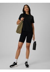 4f - 4F T-shirt regular gładki damski - czarny XS. Okazja: na co dzień. Kolor: czarny. Materiał: materiał. Wzór: gładki. Styl: casual #2