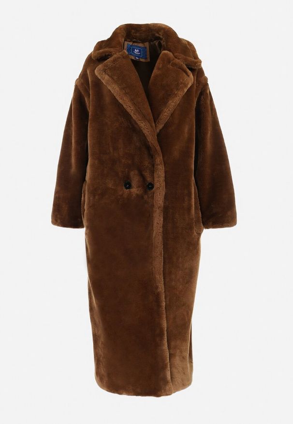Born2be - Brązowy Futrzany Płaszcz z Wywiniętym Kołnierzem Klorre. Kolor: brązowy. Materiał: futro
