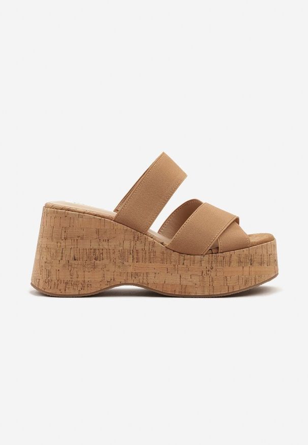 Born2be - Brązowe Klapki na Koturnie i Platformie z Korka Dovelina. Okazja: na co dzień. Kolor: brązowy. Sezon: lato. Obcas: na koturnie. Styl: elegancki, casual