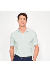 INESIS - Koszulka polo do golfa z krótkim rękawem męska Inesis WW500. Typ kołnierza: golf, polo. Kolor: wielokolorowy, niebieski, zielony. Materiał: materiał, poliester. Długość rękawa: krótki rękaw. Długość: krótkie. Wzór: ze splotem