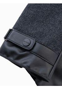 Ombre Clothing - Męskie eleganckie rękawiczki z łączonych materiałów z wełną – grafitowy melanż V2. Kolor: szary. Materiał: wełna, materiał. Wzór: melanż. Styl: elegancki