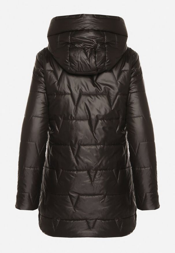 Born2be - Czarna Pikowana Kurtka Przejściowa z Bocznymi Suwakami i Kapturem Soralessa. Okazja: na spotkanie biznesowe, do pracy, na co dzień. Kolor: czarny. Materiał: jeans, dzianina. Długość rękawa: długi rękaw. Długość: długie. Styl: casual, biznesowy