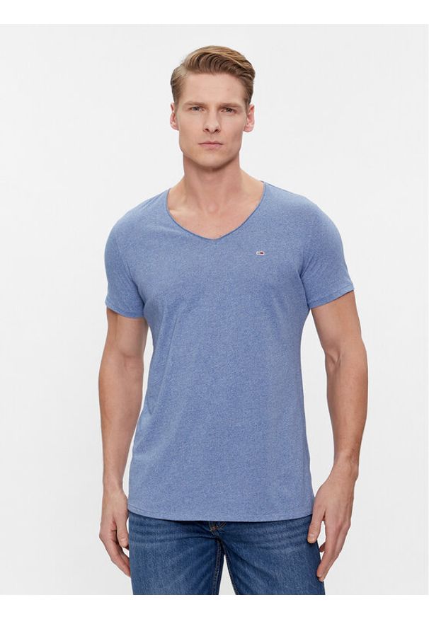 Tommy Jeans T-Shirt Tjm Slim Jaspe V Neck DM0DM09587 Niebieski Slim Fit. Kolor: niebieski. Materiał: bawełna, syntetyk