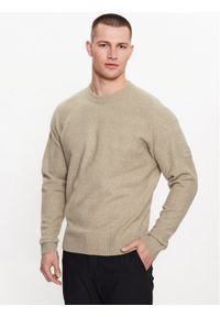 Calvin Klein Sweter K10K110401 Beżowy Regular Fit. Kolor: beżowy. Materiał: syntetyk
