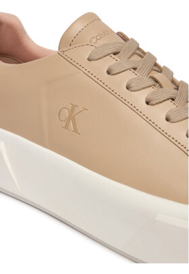 Calvin Klein Sneakersy Flatform Lace Up Lth YW0YW01928 Beżowy. Kolor: beżowy. Materiał: skóra