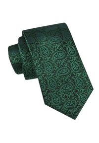 Modny Męski Krawat - Alties - Duży, Zielony Wzór Paisley. Kolor: zielony. Materiał: tkanina. Wzór: paisley. Styl: elegancki, wizytowy