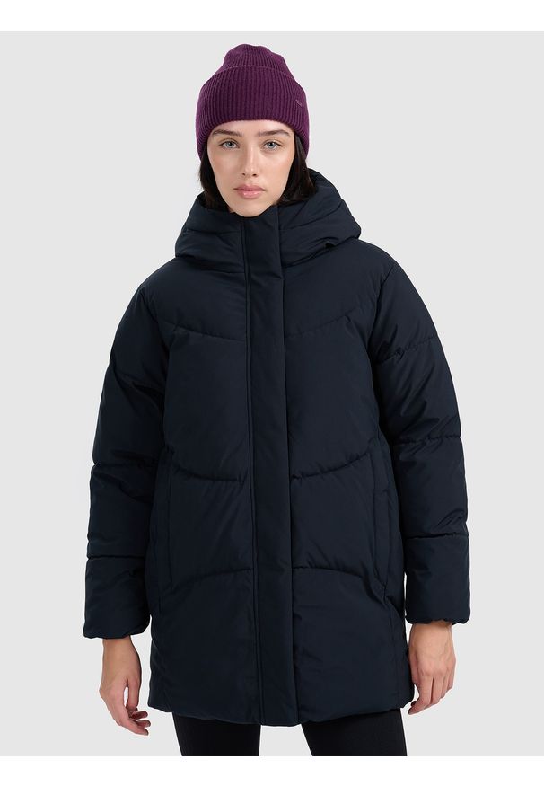 4f - 4F Kurtka puchowa z wypełnieniem syntetycznym damska - czarna L. Okazja: na co dzień. Kolekcja: moda ciążowa. Kolor: czarny. Materiał: syntetyk, puch. Sezon: zima. Styl: casual