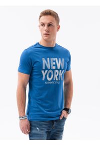Ombre Clothing - T-shirt męski z nadrukiem S1434 V-24B - ciemnoniebieski - XXL. Kolor: niebieski. Materiał: bawełna. Wzór: nadruk. Styl: klasyczny