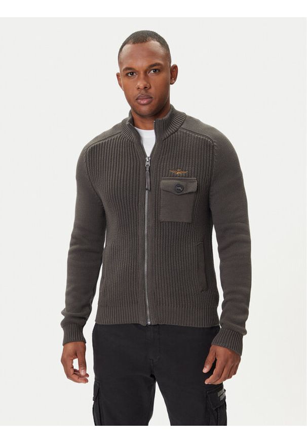 Aeronautica Militare Kardigan 252MA1565UL00409 Szary Regular Fit. Kolor: szary. Materiał: bawełna