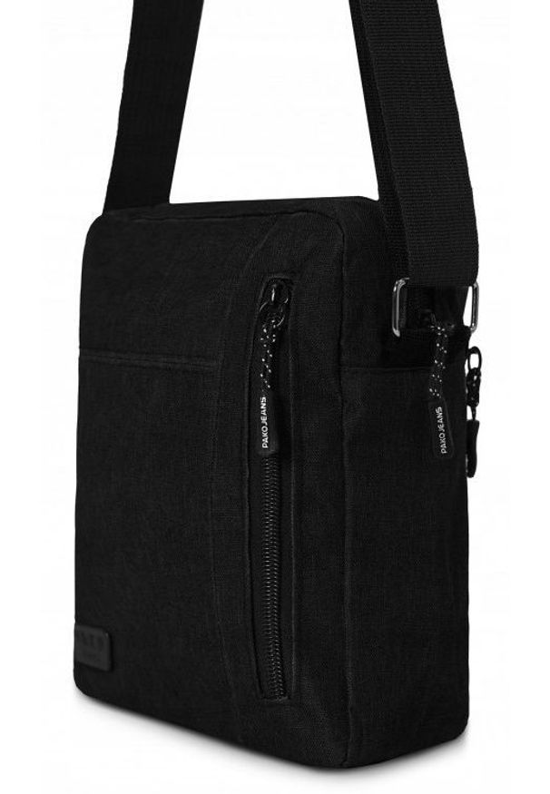 Męska, Materiałowa Torebka, Saszetka, Listonoszka - Pako Jeans - Czarna. Kolor: czarny. Materiał: poliester