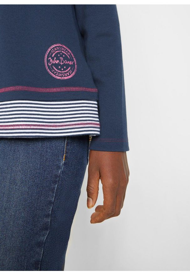 bonprix - T-shirt bawełniany z długim rękawem, w optyce 2 w 1. Kolor: niebieski. Materiał: bawełna. Długość rękawa: długi rękaw. Długość: długie