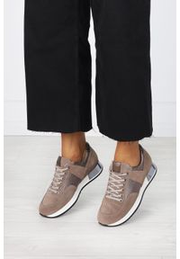 Kati - Beżowe sneakersy kati buty sportowe sznurowane polska skóra 7003. Kolor: beżowy. Materiał: skóra #1