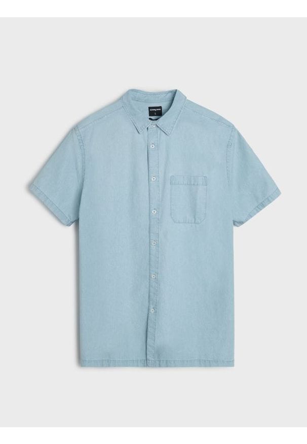 Sinsay - Bawełniana koszula z krótkim rękawem - niebieski. Kolor: niebieski. Materiał: bawełna. Długość rękawa: krótki rękaw. Długość: krótkie