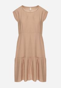 Born2be - Jasnobrązowa Wiskozowa Sukienka o Rozkloszowanym Kroju Lizena. Okazja: na co dzień, na imprezę. Kolor: brązowy. Materiał: wiskoza. Sezon: wiosna, lato. Styl: klasyczny, casual #5