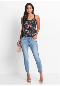 bonprix - Top shirtowy w kwiaty. Kolor: czarny. Materiał: koronka. Długość rękawa: na ramiączkach. Wzór: kwiaty #3